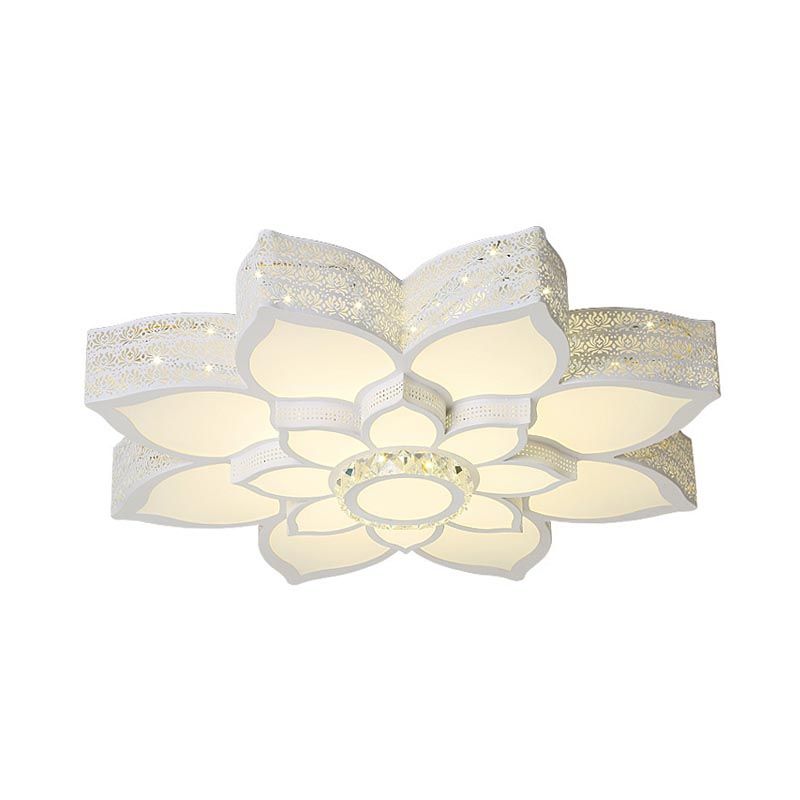 Lotus Faceted Crystal Flush Mount Light Fixture Simple White 23.5"/29.5"/35.5" W LED Ceiling Light in Warm/White Light