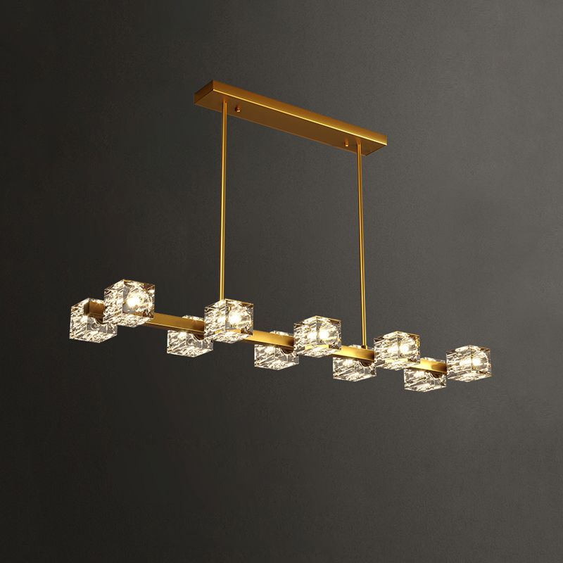 Modern Island Pendant Lamps Multi-Head Restaurant Hanging Light with Cube Crystal Shade