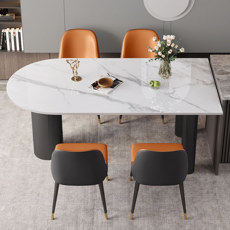 Modern Stone White Dining Table Oval Iron Table with 3 Legs Table