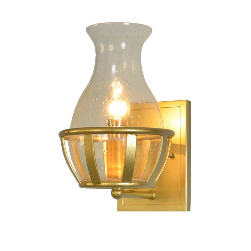 1 Light Vase Sconce Light Fixture Industrial Gold Seeded Glass Wall Lamp for Bathroom