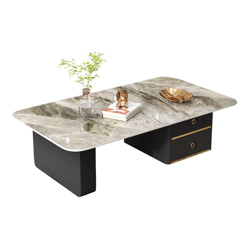 Modern Rectangular Slate Sled Coffee Table with Storage White Cocktail Table