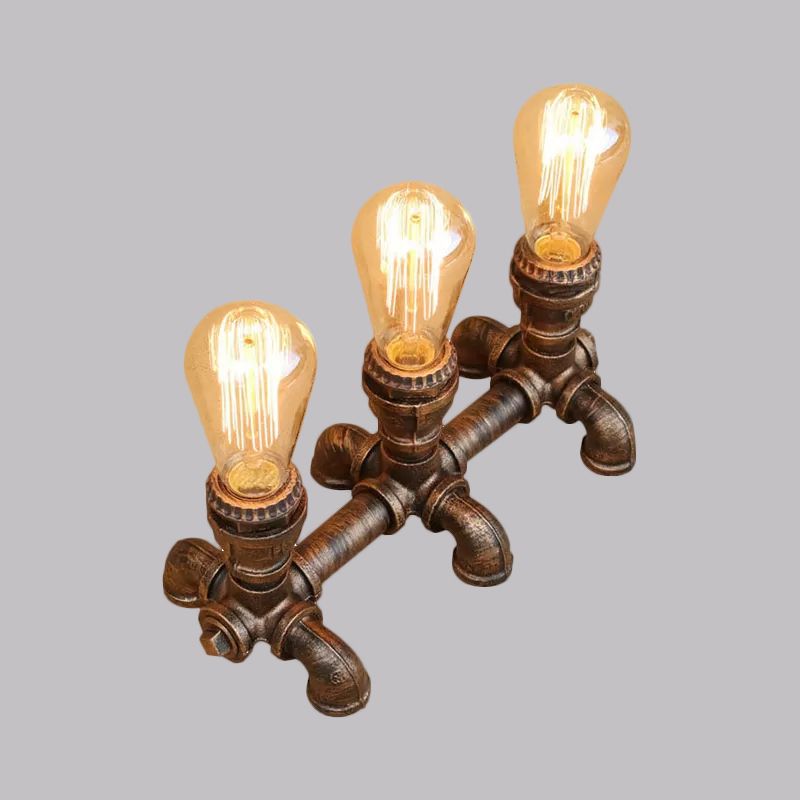 Bronze 2/3 lichten Standingslicht Industrieel Metallic Open bol Tafelverlichting met pijpontwerp voor coffeeshop