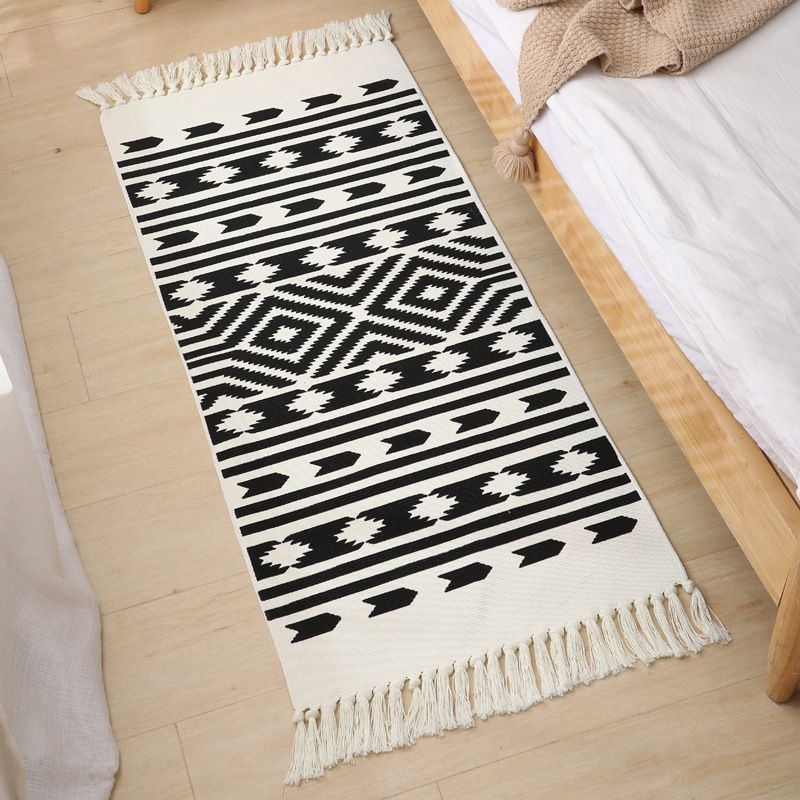 Tapis de motif tribal bohème Coton Coton Tapis de frange lavable Tapis pour le salon