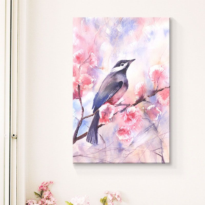 Rustikaler Vogel-Gemälde-Leinwanddruck, pastellfarben, strukturierte Wanddekoration für das Wohnzimmer