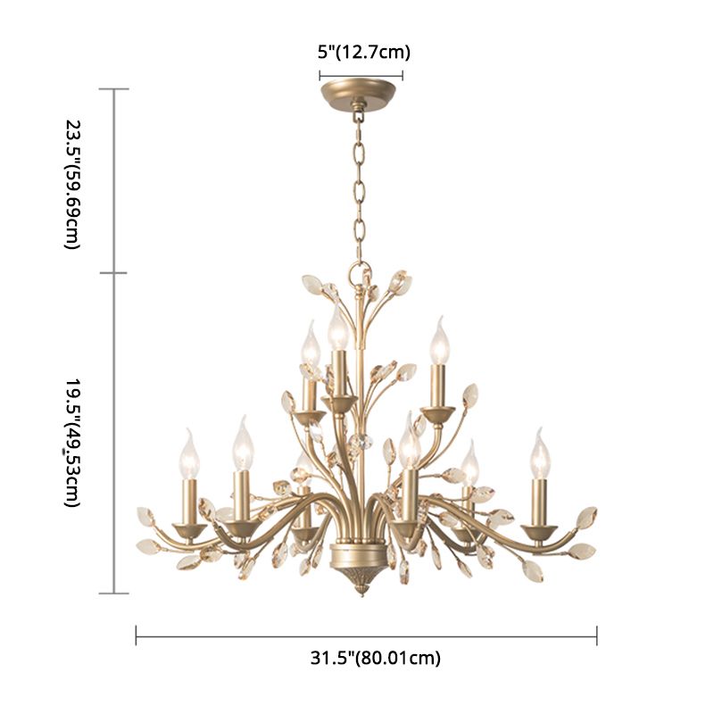 Branches Pendant Lighting Fixture Rustic Style Gold Crystal Hanging Pendant Light