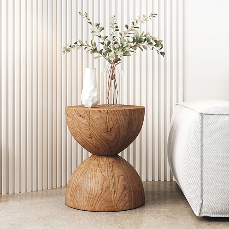 Square Block Base Design Cocktail Table Solid Wood Round Coffee Table