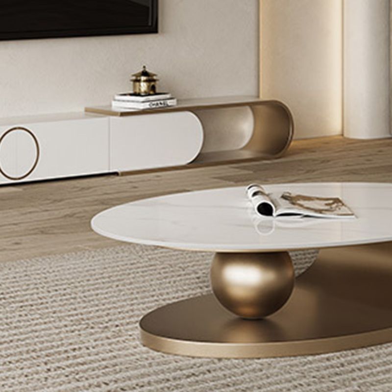 Stone Oval Contemporary Coffee Table Single Pedestal Coffee Table