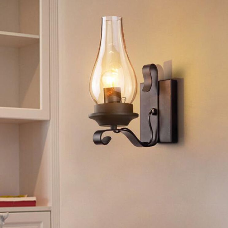 Glass Geometric Shade Wall Lighting Industrial Style 1 Light Wall Mounted Light Fixture in Black