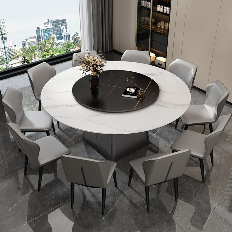 Stone Round Table Contemporary Dining Site Table with Turntable
