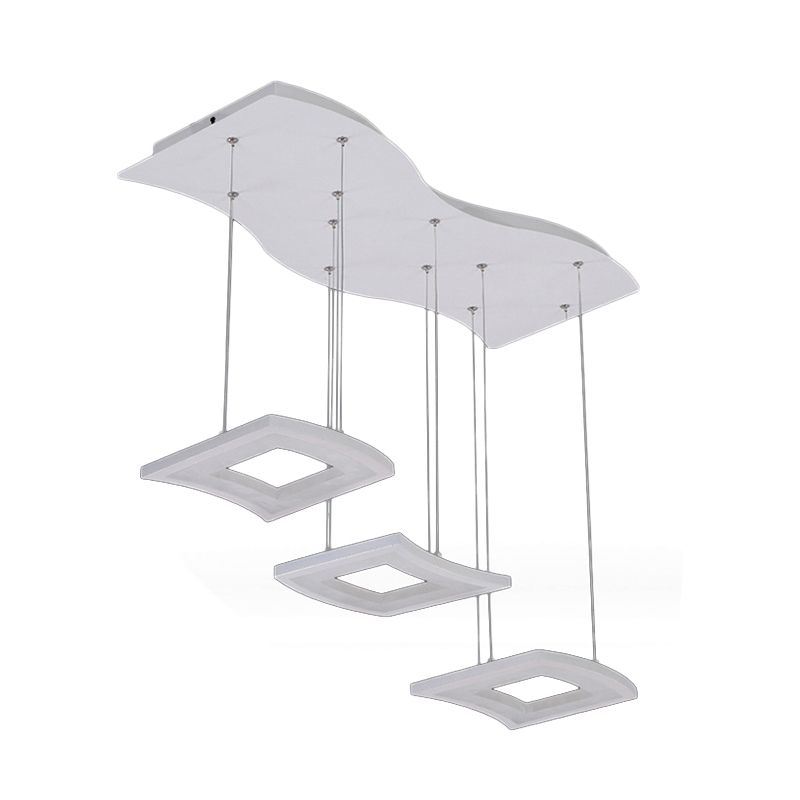 Acrylcurve hanglampverlichting Minimalistisch 3-licht witte LED vierkante plafond Hanglamp in warm/wit licht