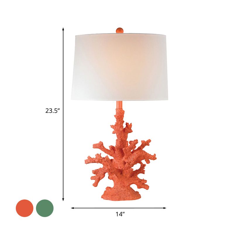 Éclairage de table verte / rouge en résine Corail 1 Bulbe Countryside Night Stand Lampe avec tambour de tambour