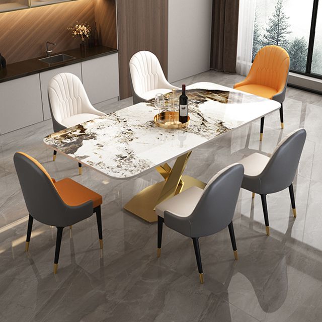 Mesa de comedor rectangular de lujo tradicional Mesa de piedra sinterizada con base de pedestal