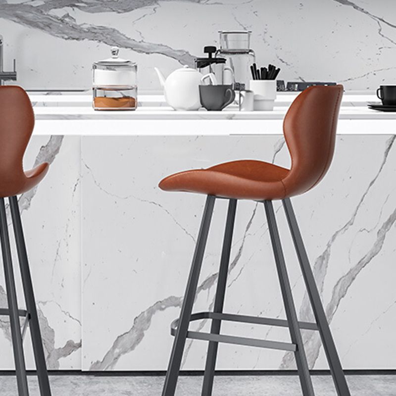 Faux Leather Dining Stool Upholstered Bar Stool with Metal Base