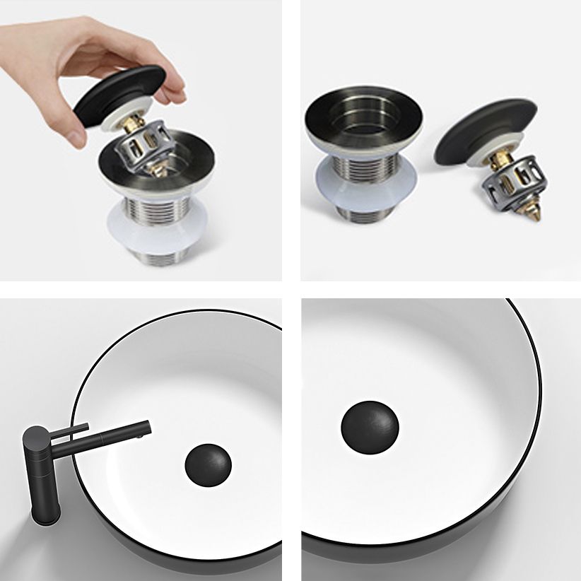 Modern Bathroom Sink Pop-Up Drain Porcelain Round Vessel Lavatory Sink