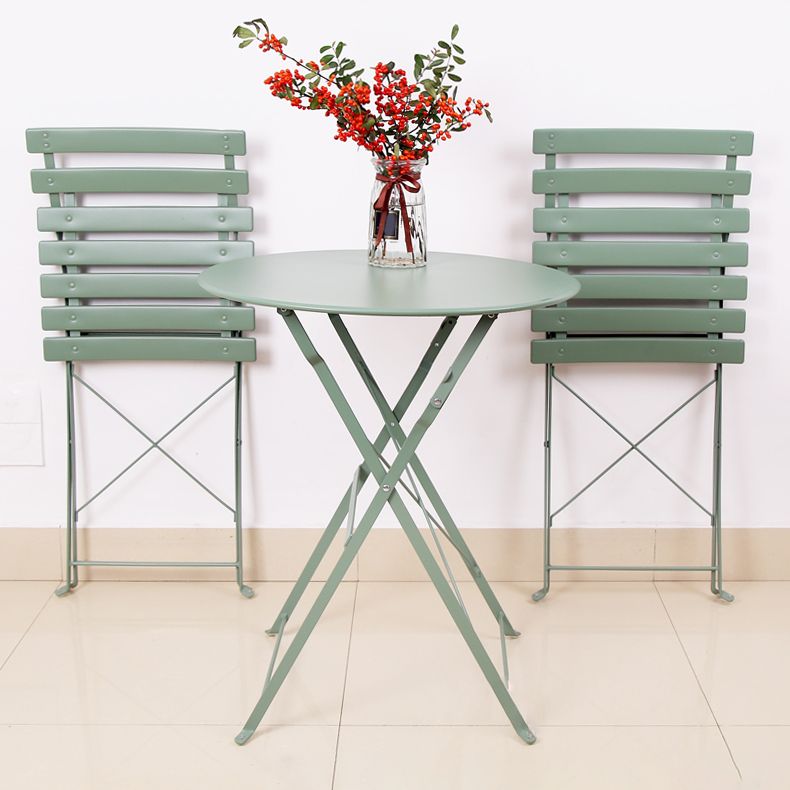 Modern Outdoor Bistro Table Set 3-Pieces Round Metal Fold and Store Bistro Set