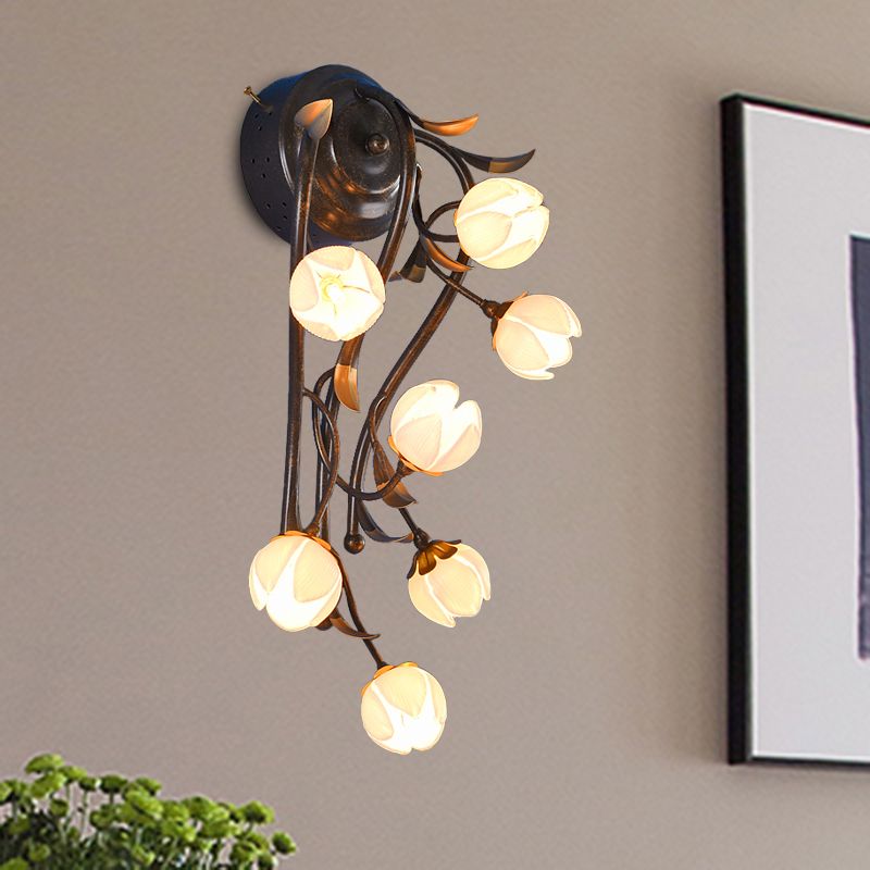 7 Lights Flower Sconce Light Fixture Countryside White/Pink/Yellow Glass Wall Mount Lighting for Bedroom