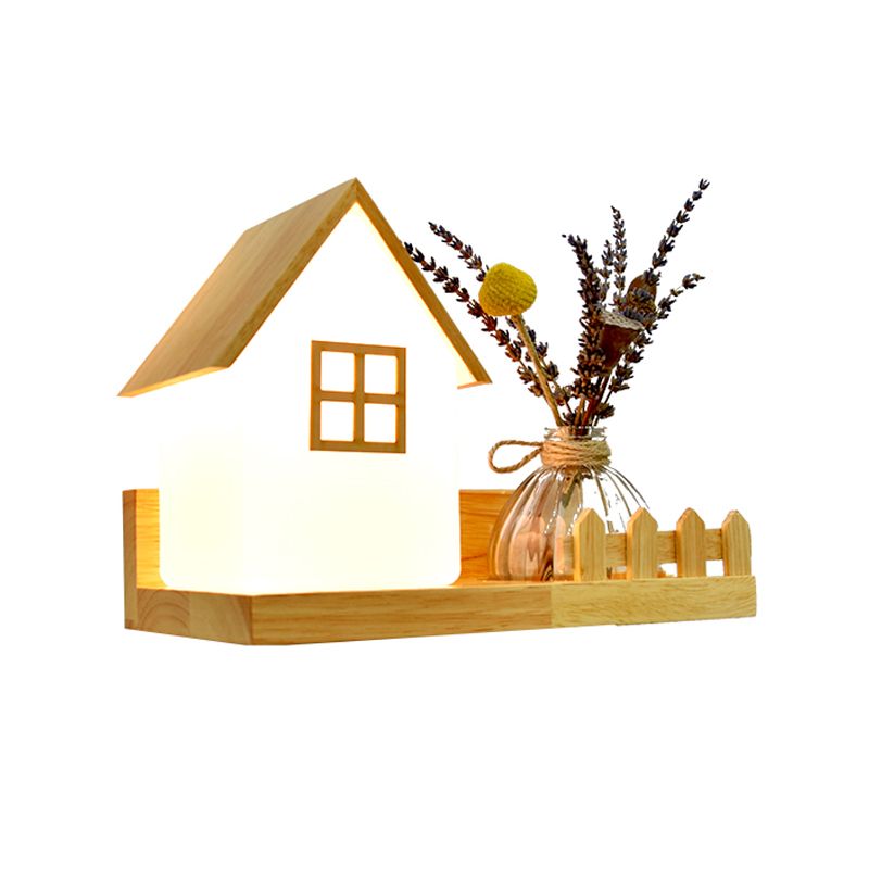Creative Wooden Wall Light without Plants Modern Style Glass Shade Wall Light Fixture