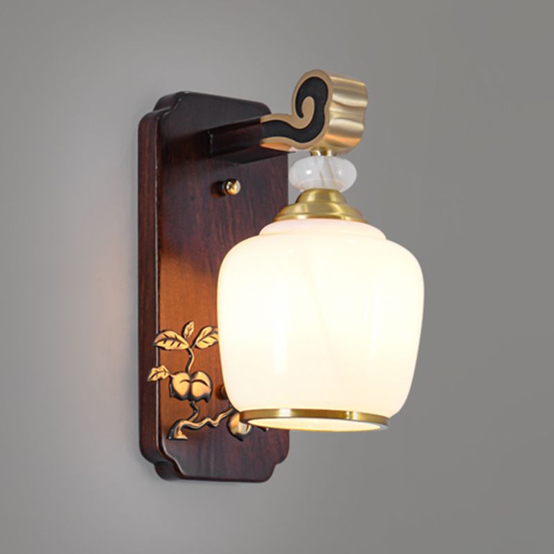 Glass Shade Wall Mounted Light Fixture Modernism Wooden Wall Mounted Sconce