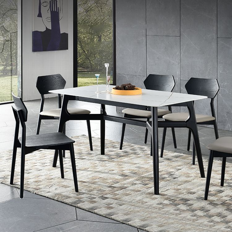 Sintered Stone White Dining Table Minimalist Trestle Base Table for Dining Room