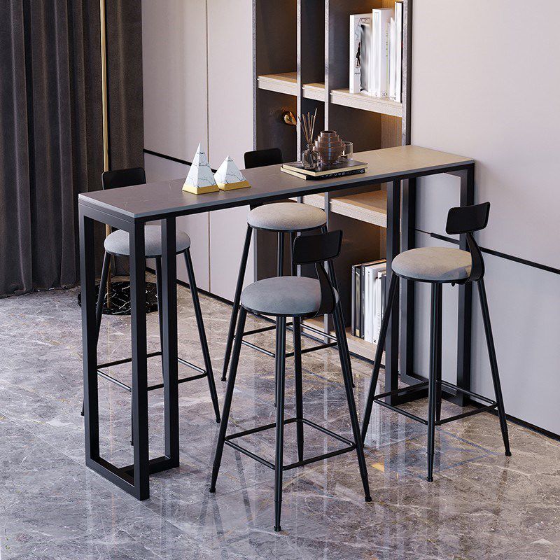 Modern 1/3/4/5 Pieces Bar Table Set Rectangle Stone Counter Table with Stools for Balcony