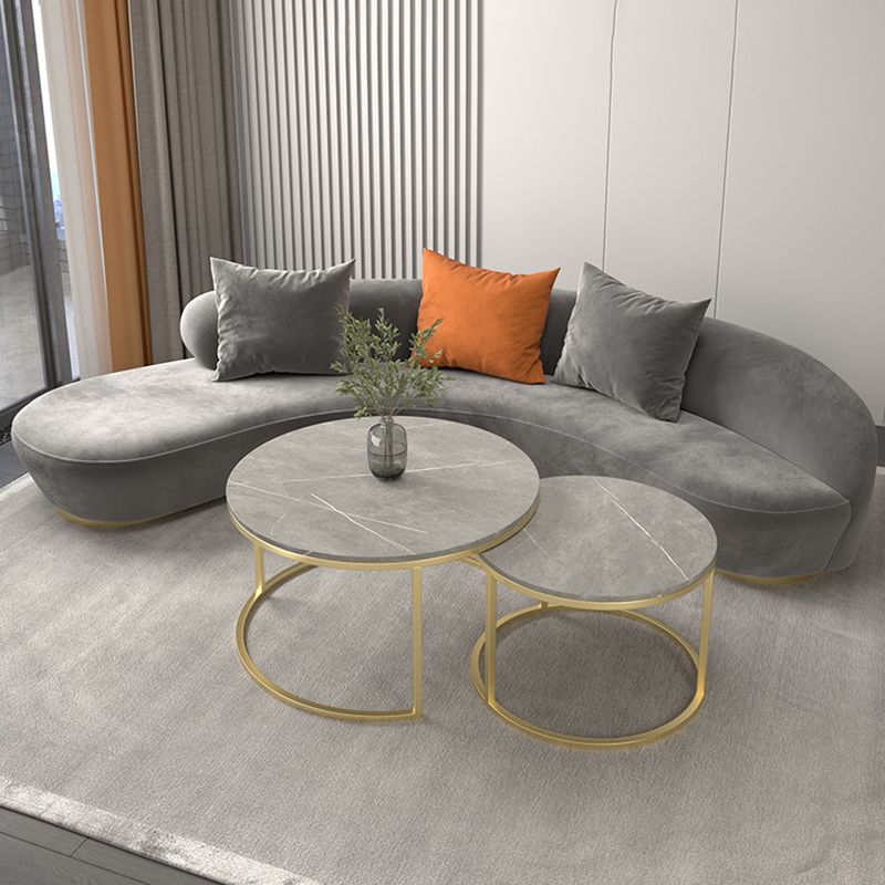 Modern Curved Sofa with Slopped Arm and Golden Base for Living Room