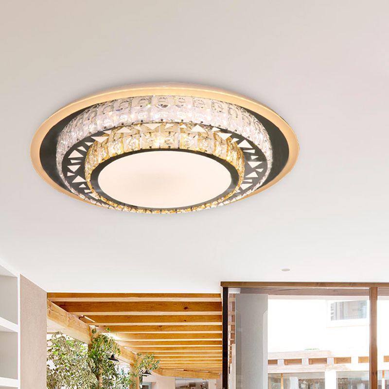 Round Ceiling Light Contemporary Clear Rectangle-Cut Crystal White LED Flush Mount Light