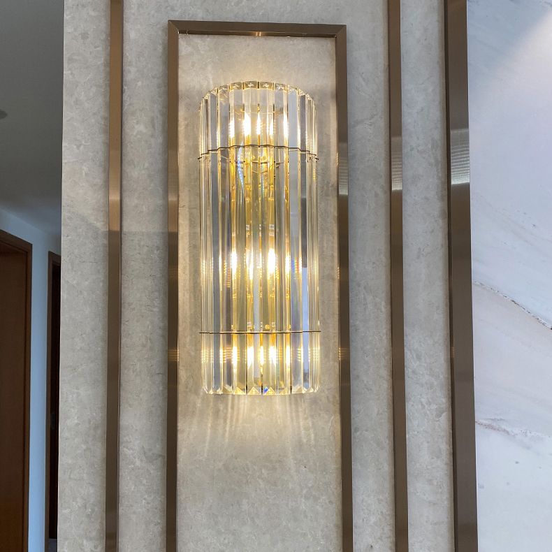 Diconce de pared de oro de acero inoxidable en una lámpara de pared cilíndrica de cristal de estilo romántico moderno para dormitorio