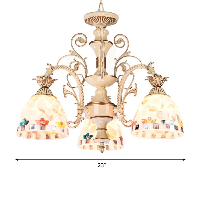 White and Gold 3/5 Lights Chandelier Pendant Light Tiffany Style Stained Glass Mosaic Hanging Lamp Kit