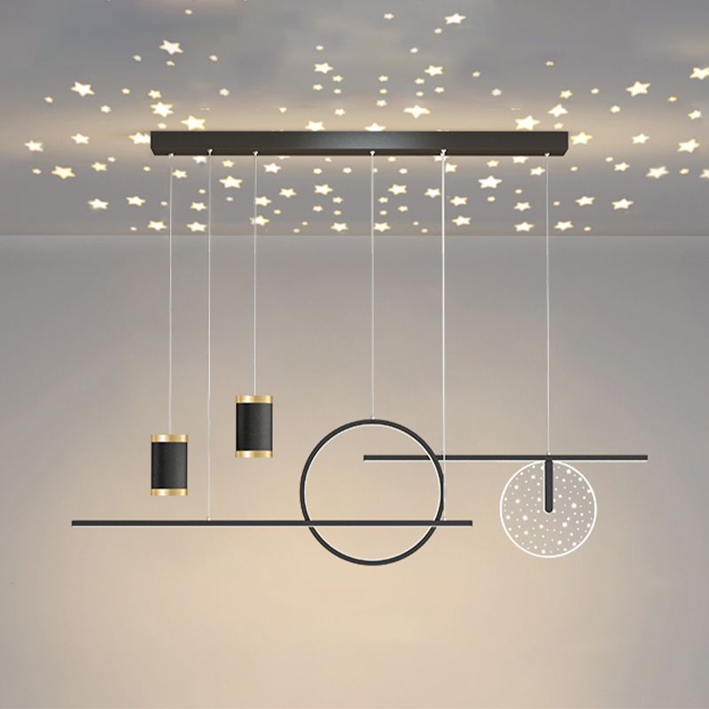 Modern Metal LED Ceiling Lamp Circle Shape Island Light with Plastic Shade for Living Room