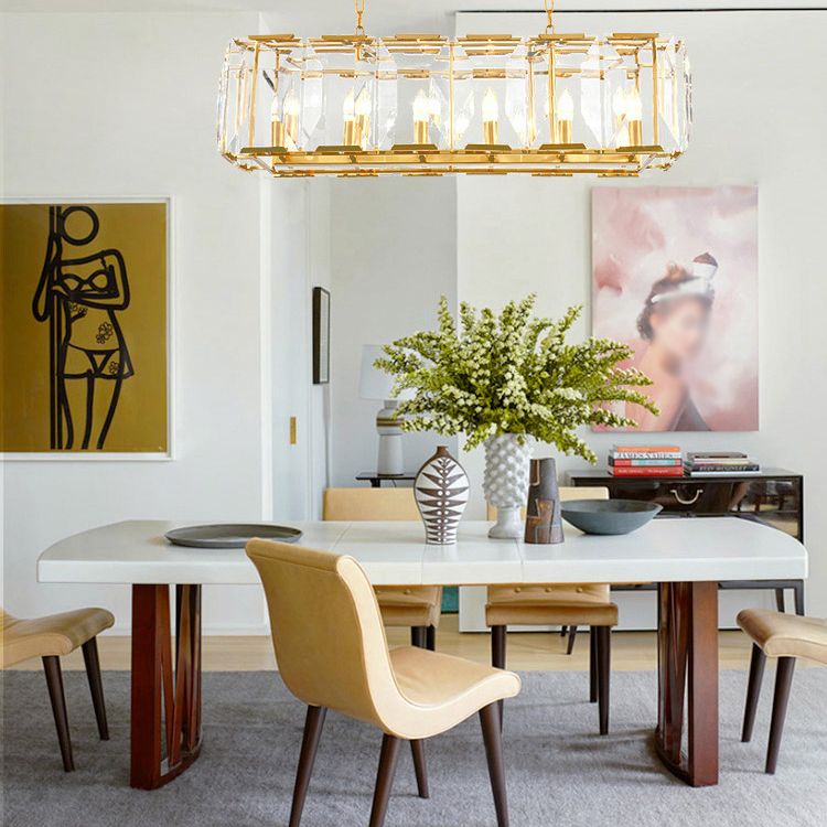 Rectángulo Corte Crystal Island colgante lineal Luces colgantes de la isla de la sala de estar moderna