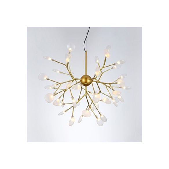 Branch Design Glass Hanging Lamp Modernist 27/36 Lights Black/Gold Chandelier Pendant Light with Leaf Shade