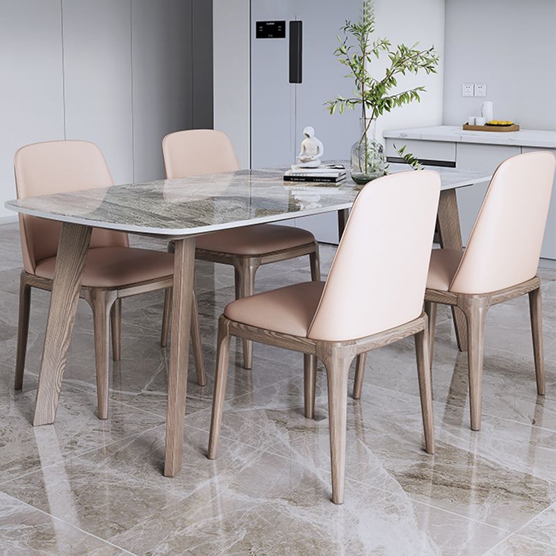 Mesa de piedra sinterizada de estilo escandinavo Piernas marrones Mesa de comedor con base de madera