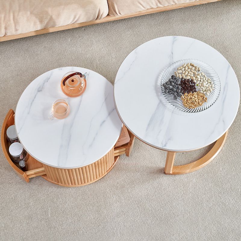 Contemporary Stone Coffee Table Round Coffee Cocktail Table with Storage Drawers