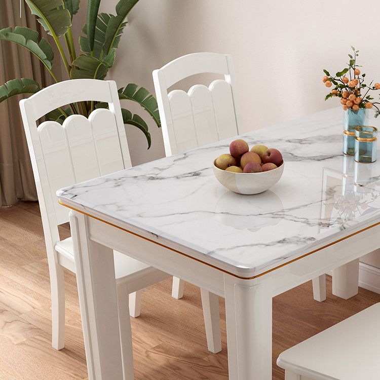 White Rectangle Dining Site Table Marble Dining Room Collection with 4-foot