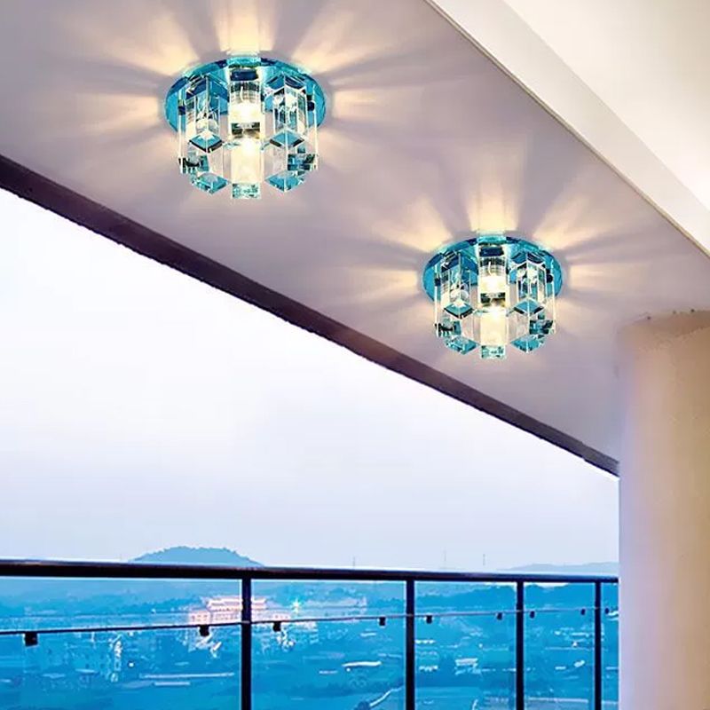 Rectangle Flush Light Simplicity Blue/Gold/Tan Crystal LED Corridor Flush Mount Fixture in Warm/White Light with Round Design