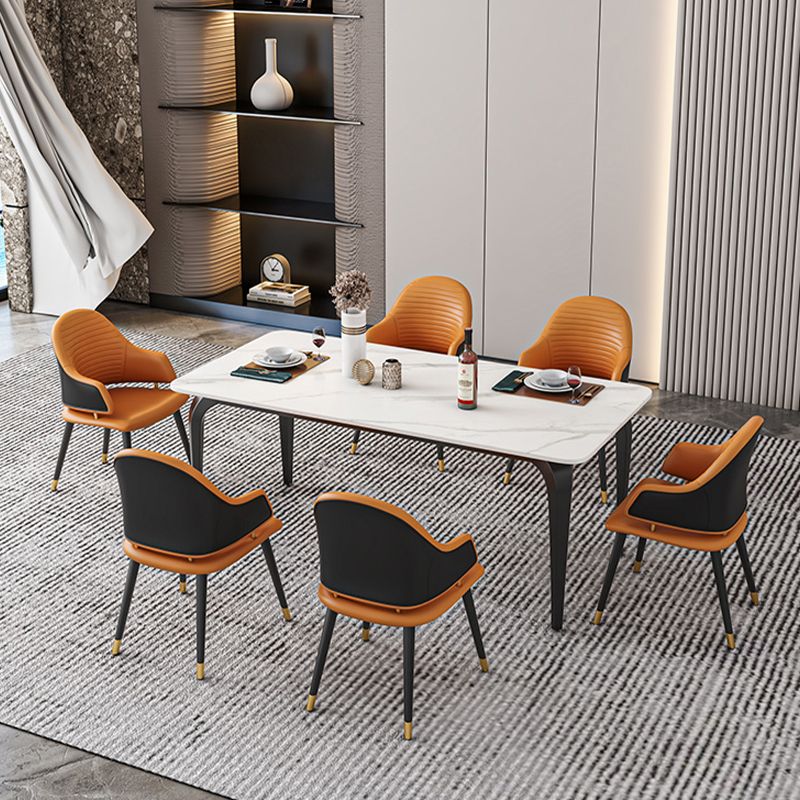 Black 4 Legs Dining Table Rectangle Industrial Dinette Table with Stone Top