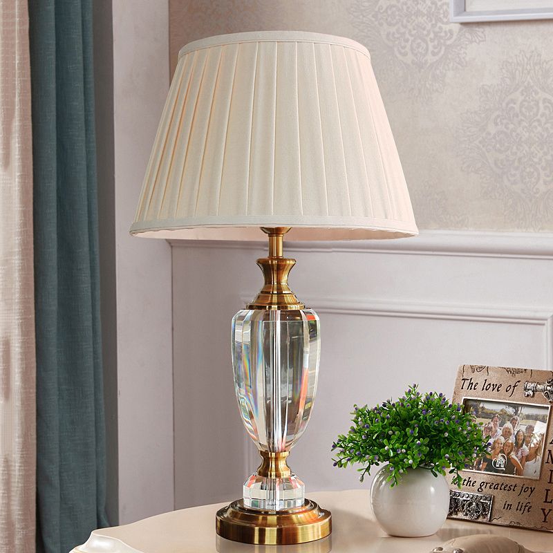 14 "/16" largo 1 camera da letto leggera luce notturna semplice lampada da comodino bianco con tonalità in tessuto affusolato