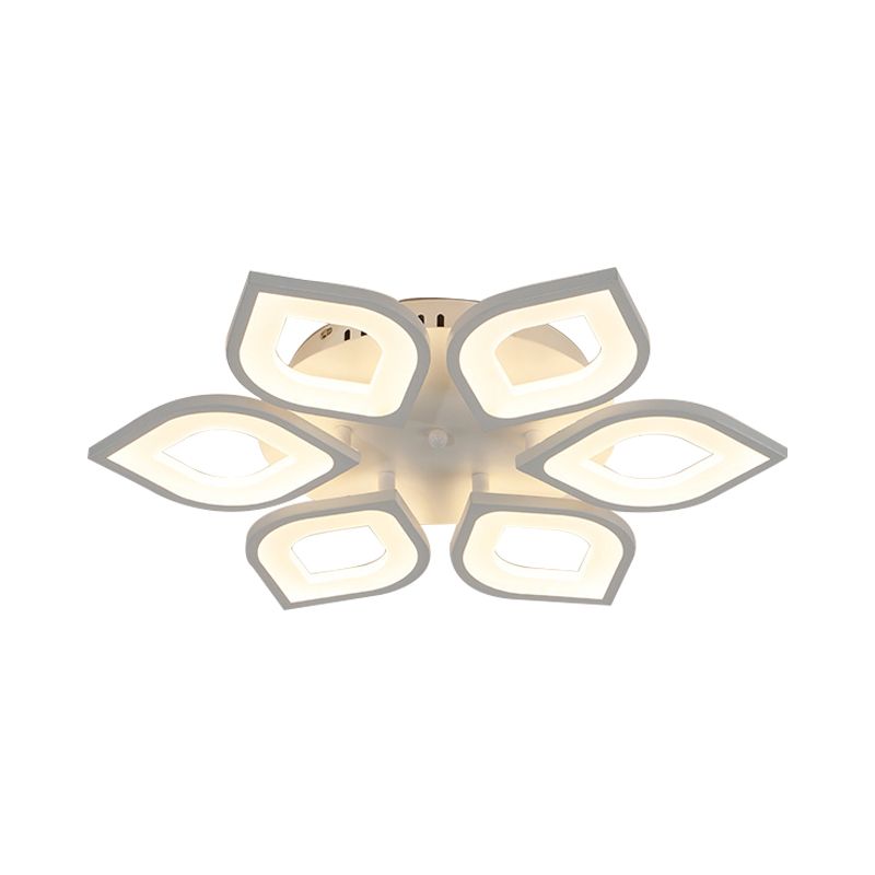 LED 4/6/8 Lights Bedroom Flush Light with Leaf Acrylic Shade White Ceiling Lighting Fixture in White/Warm/Natural Light