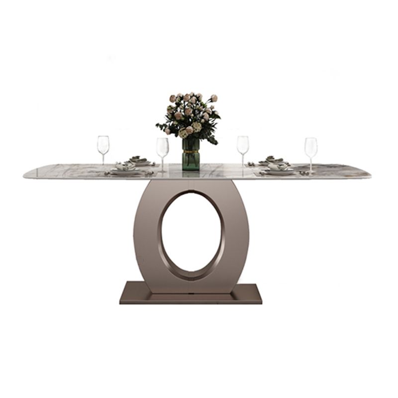 Luxury Sintered Stone Top Table Rectangle Indoor Table with Gold Metal Pedestal