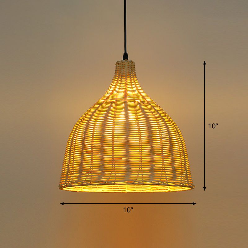 Bell Restaurant Hanging Lampe Bambus Single-Bulb Asian Deckenleuchte in Beige