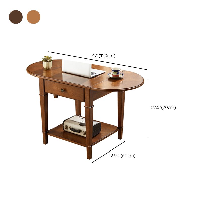 Solid Wood Cocktail Table with Shelf and Drawers Mid-Century Modern