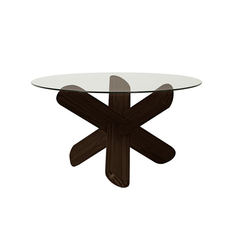 Modern Round Glass Coffee Table 17.7" H Cross Legs Cocktail Table