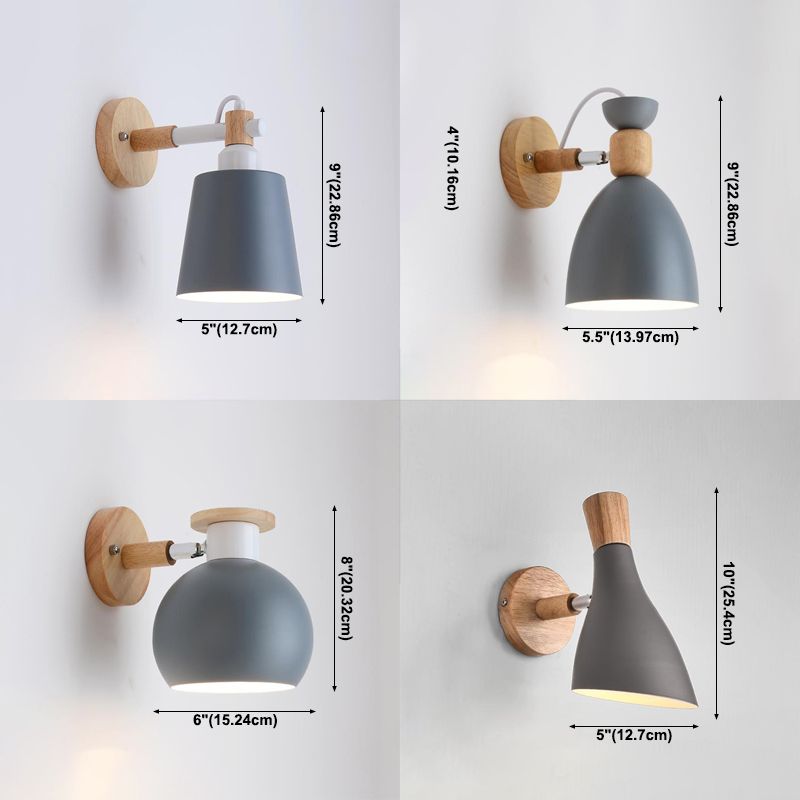 Nordic Metal Wall Light Geometric Colorful Wall Sconce with Wood for Living Room