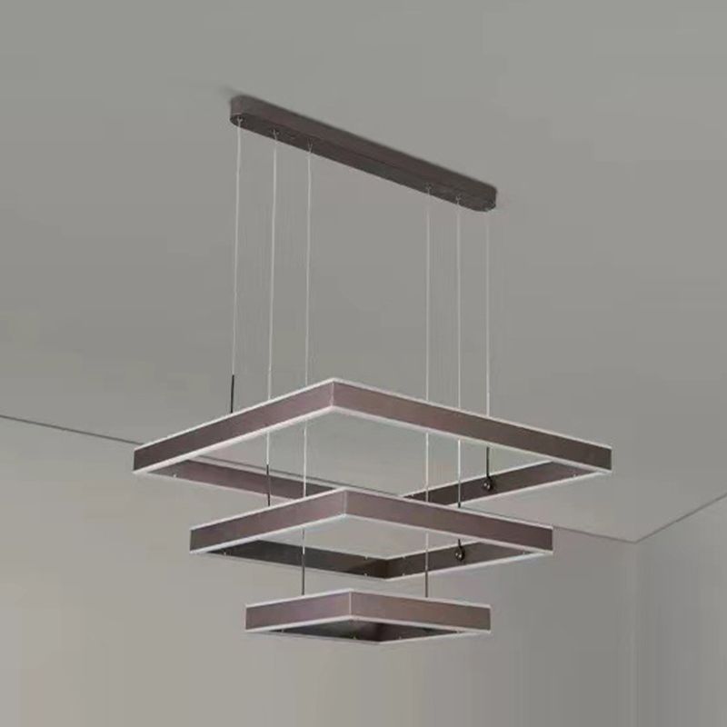 Minimalist Squares Suspended Lighting Fixture Metal Chandelier in Brown