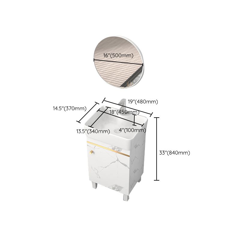 Rectangle Vanity Set White Single Sink Mirror Freestanding Bathroom Vanity with Door
