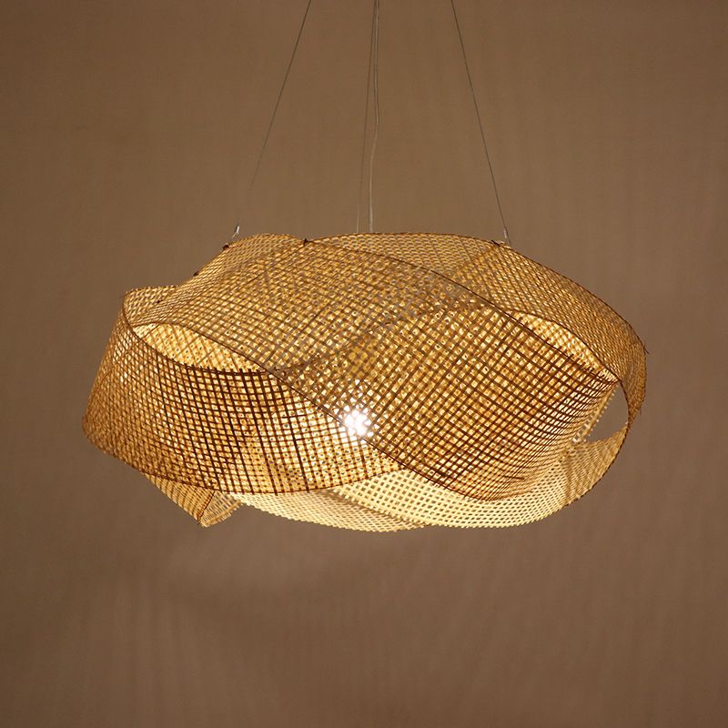 Luce a sospensione intrecciata intrecciata Bamboo contemporanea Singola sala da pranzo Luce a soffitto a beige, 16 "/19.5" /27,5 "w