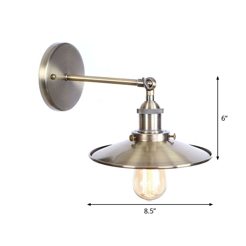Bronze 1-Light Wall Lamp Industrial Iron Roll-Edge Saucer/Cone/Horn Wall Mount Light Fixture with Rotating Joint