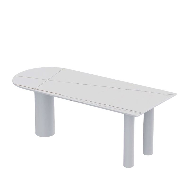 Modern Stone Top Oval Dinette Table Wood Tripod Base Dining Table in White