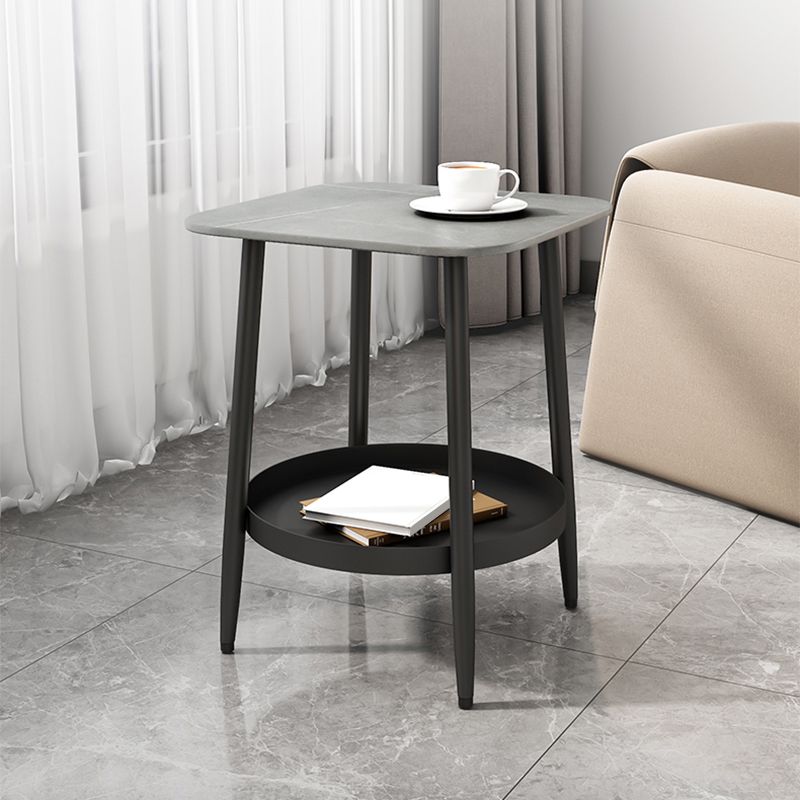 19.68" Tall Side Accent Table Stone Top 4 Legs End Table with Shelf