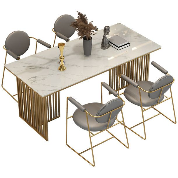Luxury 1/5 Pieces Rectangle Dining Set Sintered Stone Dining Table with Leather Chairs